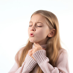 girl have a cogh isolated on white background