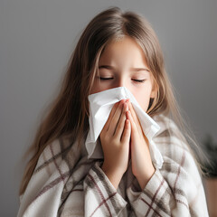 girl have a cogh isolated on white background