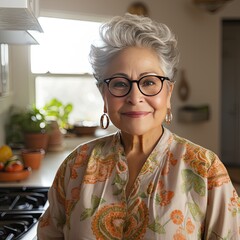 Old Hispanic Woman Making Food in Kitchen Passion and Culture Activity in Retirement Concept