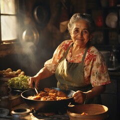 Elderly Hispanic Woman Cooking Meal Hobby and Tradition and Cultural Heritage Concept - obrazy, fototapety, plakaty