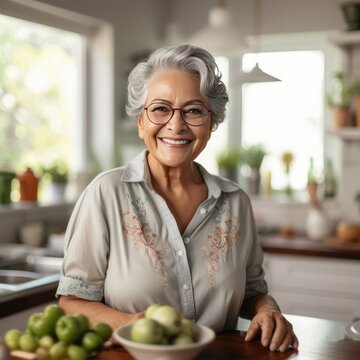 Old Hispanic Woman Making Food in Kitchen Passion and Culture Activity in Retirement Concept