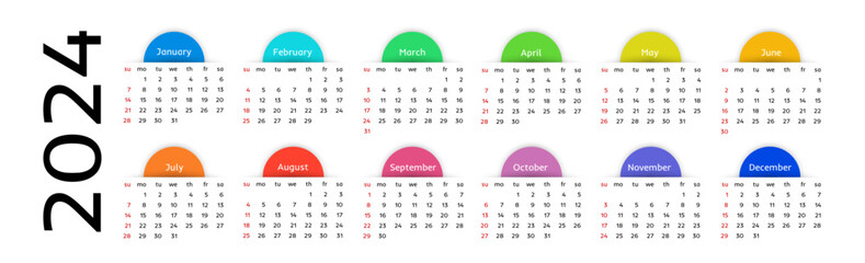 Calendar for 2024 isolated on a white background