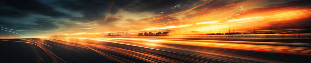 Fotobehang Speeding car on a racetrack, captured in a blur. © Lidok_L