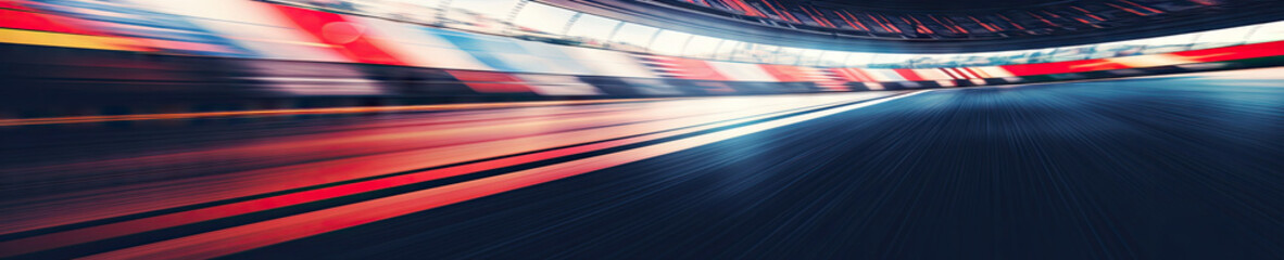Dynamic blurred image of a fast-paced race track. - obrazy, fototapety, plakaty