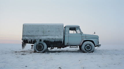 Fototapeta premium Truck eingefroren in Eislandschaft