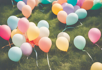 Pastel color balloons in the sky