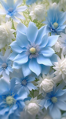 Bouquet of Serenity: Blue and White Blooms,flowers on blue,white and blue flowers