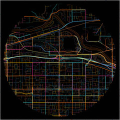 Colorful Map of SpokaneValley, Washington with all major and minor roads.
