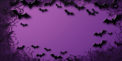 halloween banner,solid purple background with bats located around the perimeter