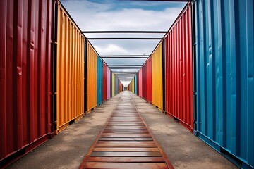 A passageway made of shipping containers. Generative AI - obrazy, fototapety, plakaty