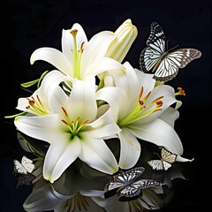 white lily flower and butterfly.AI generated.	