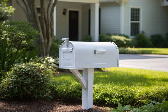 White Mailbox in Front of House, Generative AI