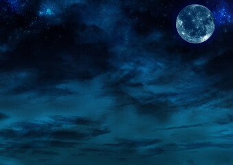 Fototapeta na wymiar 明け方の星空と満月