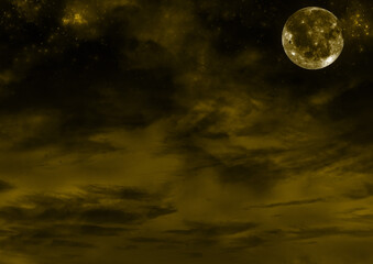 ゴールドの明け方の星空と満月