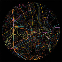 Colorful Map of Nashua, New Hampshire with all major and minor roads.