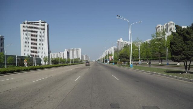 Pyongyang, North Korea, view of a street in the city center