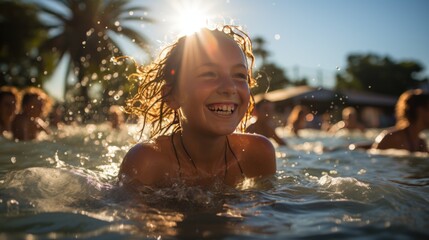 Obraz premium Close-up photo of child swimming in the pool.