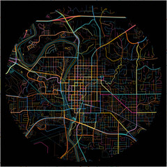 Colorful Map of IowaCity, Iowa with all major and minor roads.