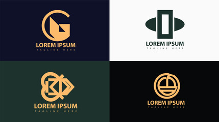 minimalist logo set flat design gold color in geometric style