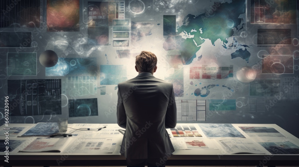 Aufkleber An image of a person working with graphs and charts, symbolizing data analysis and interpretation