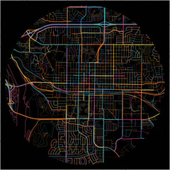 Colorful Map of Bismarck, North Dakota with all major and minor roads.