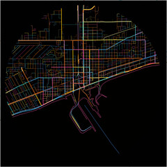 Colorful Map of Gulfport, Mississippi with all major and minor roads.