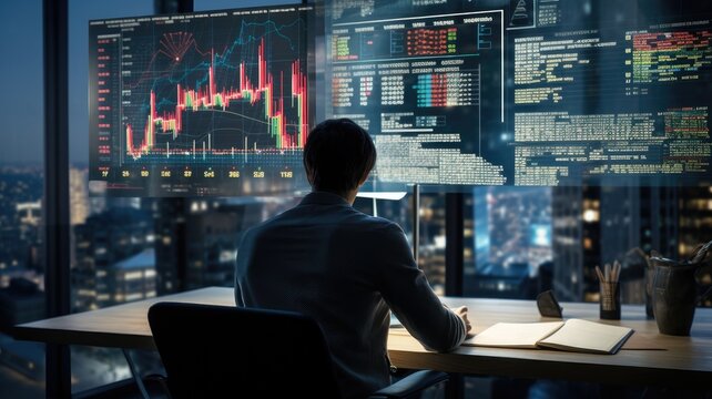 An Image Of A Financial Analyst Reviewing Financial Statements And Market Trends For Investment Decisions