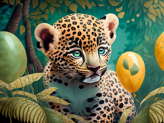 baby leopard on a jungle, balloon