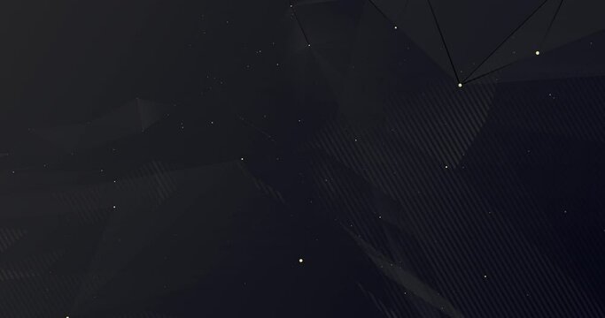 4k animated black grey polygonal plexus background with golden dots. Metaverse abstract virtual reality map globe. Futuristic environment world. Dynamic 3d luxury horizontal banner. Digital wallpaper