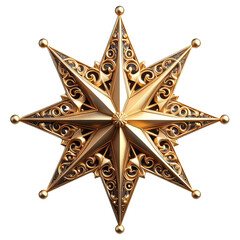 Star of ornate gold, isolated decoration element, 8 branches