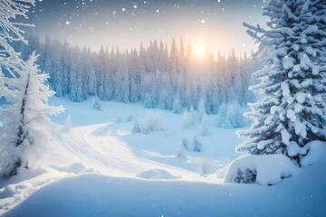 Fototapeta premium A card with a winter wonderland scene.