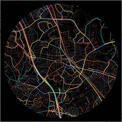 Colorful Map of Rockville, Maryland with all major and minor roads.