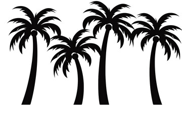 Fototapeta na wymiar Set / Collection of beach palm trees silhouette isolated on transparent background cutout PNG