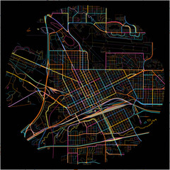 Colorful Map of Cheyenne, Wyoming with all major and minor roads.