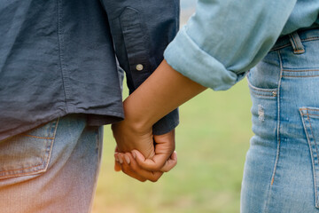 Happy young couple falling in love talking echa other, kissing, hugging, Lifstyle concept