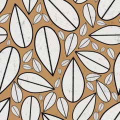 Gordijnen seamless leaves background pattern, with paint strokes and splashes, black and white on brown © Kirsten Hinte