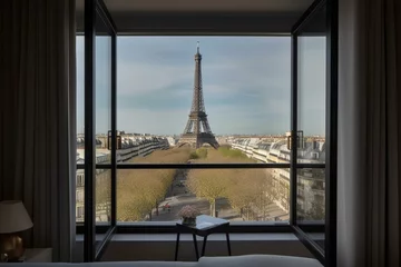 Foto op Canvas Scenic Eiffel Tower panorama seen from posh flat. Generative AI © Merek