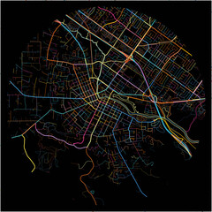Colorful Map of Petaluma, California with all major and minor roads.