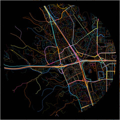 Colorful Map of Dublin, California with all major and minor roads.