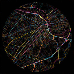Colorful Map of NewBrunswick, New Jersey with all major and minor roads.