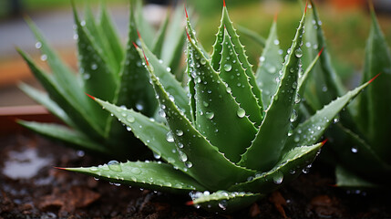 Fototapeta premium aloe vera plant with droplets