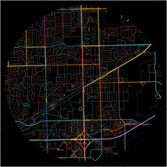 Colorful Map of TinleyPark, Illinois with all major and minor roads.