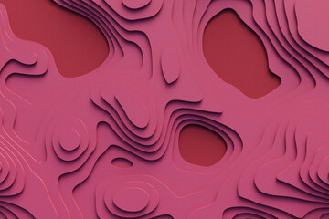 Abstract 3D topographic map, paper cut layers colored background. Realistic and textured curves from above