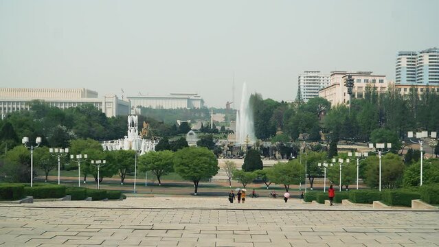 Pyongyang, North Korea, view of a street in the city center