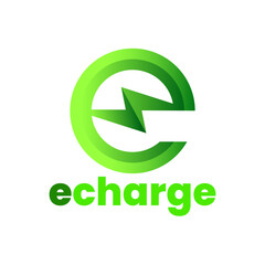 E Charge , EV Charging Industry Green Energy ECO Logo Design .