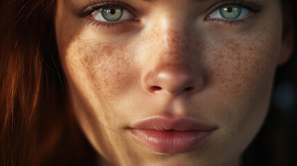 Extreme close - up on woman face with perfect skin and stunning gaze - obrazy, fototapety, plakaty