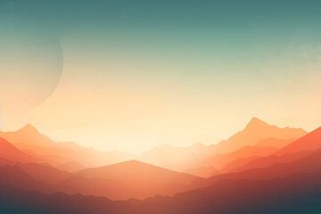 Mountain silhouette at sunset with a crescent moon in a gradient sky