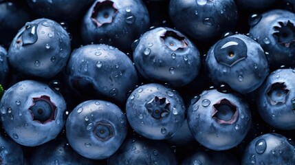 Blueberries fruits background with drops of water