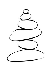 Balance stone pyramid silhouette. Pebble harmony tower in white color. Zen, meditation, relaxing or tranquility vector concept isolated on white background