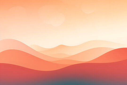 Abstract wavy landscape with gradients of orange and red hues at sunset